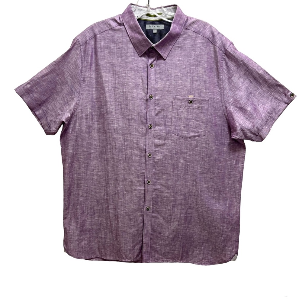 Ted Baker London Men’s Linen Cotton Shirt Button Down Short Sleeve Purple XXL - Picture 9 of 9